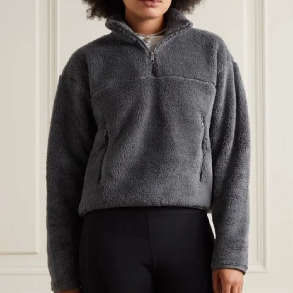 Girlfriend Collective Gray Half-Zip Fleece Teddy Pullover Sweatshirt - Size M